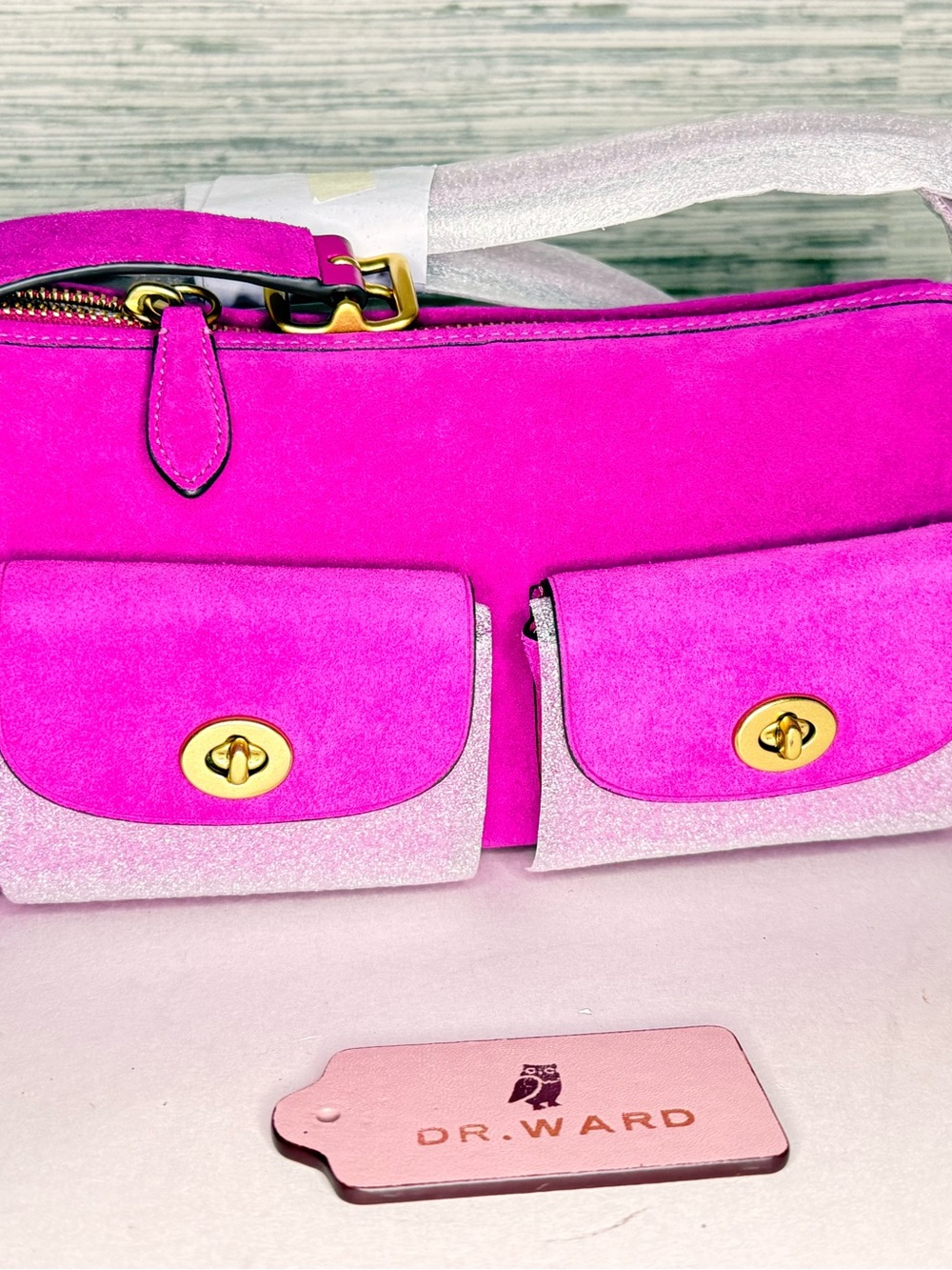 NWT HTF Coach Haversack Twin Turnlock Magenta Suede Shoulder Bag